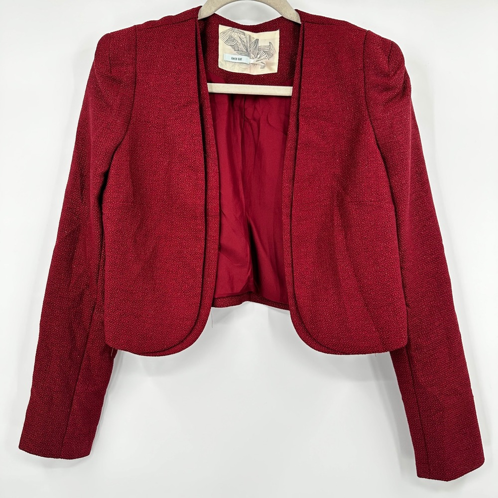 Kimchi Blue Womens Burgundy Red Textured Metallic Cropped Blazer Medium Academia